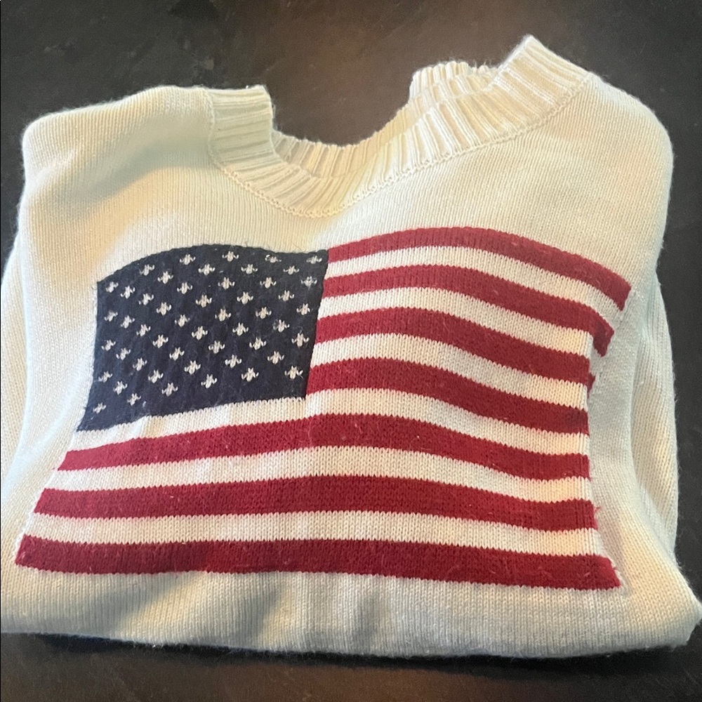 Red Dress Boutique Cream Sweater with American Flag